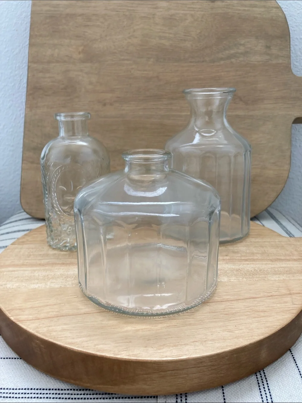 SALE! 50% Off Clear Decorative Glass Bottle Vase - Clear Set of 3